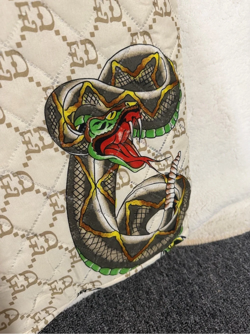 Ed Hardy Full / Queen Quilt Shams Set Bedding Panther Snake Accents ED Print NWT